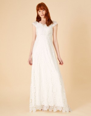 White Women's Monsoon Cassandra Lace Bridal Maxi Dress | CVY-3978