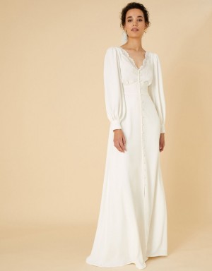 White Women's Monsoon Cecilia Long Sleeve Bridal Lace Dress | DVV-9696