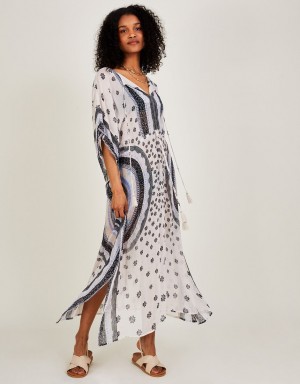 White Women's Monsoon Circle Print Maxi in LENZING™ ECOVERO™ Kaftans | AXT-5249