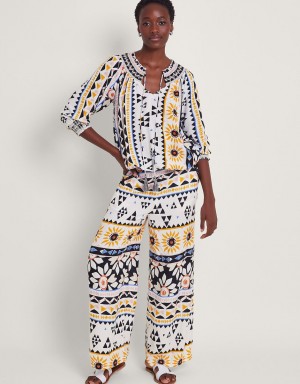 White Women's Monsoon Corey Print Pants | XDZ-5574