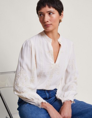 White Women's Monsoon Elsa Embellished Blouse | PHR-7112