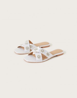 White Women's Monsoon Embellished Flat Bridal Sandals | FKO-2440