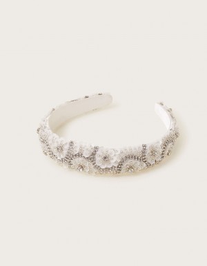 White Women's Monsoon Flower Beaded Headband | WPD-2458