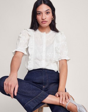 White Women's Monsoon Iris Embroidered Blouse | PAP-8160