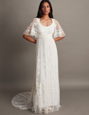 White Women's Monsoon Julita Embroidered Lace Bridal Dress | ZYA-2948