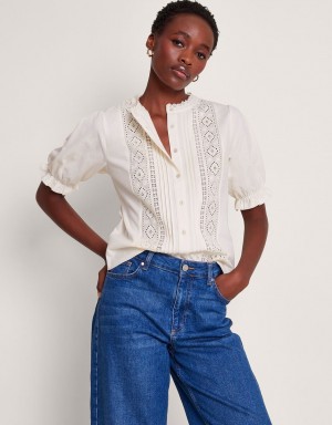 White Women's Monsoon Livvy Lace Trim Tops | MGF-1130