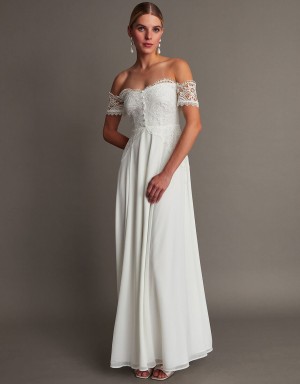 White Women's Monsoon Maddie Off-Shoulder Bridal Dress | UWG-8179