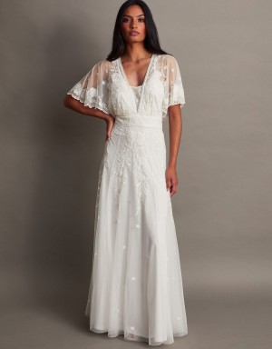 White Women's Monsoon Maggie Embroidered Bridal Dress | KSC-7417