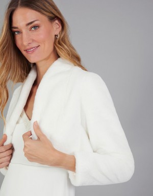 White Women's Monsoon Melanie Faux Fur Bridal Jacket | WIJ-5958