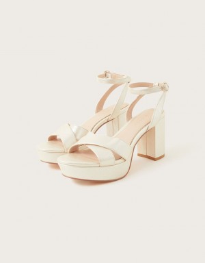 White Women's Monsoon Pearlised Platform Heeled Sandals | EYI-5948