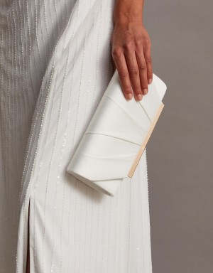 White Women's Monsoon Pleated Clutch Bags | JWS-3212