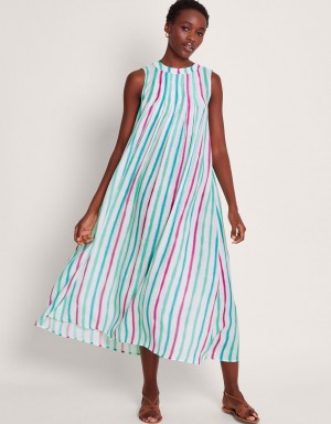 White Women's Monsoon Sally Stripe Dress | QDT-0100