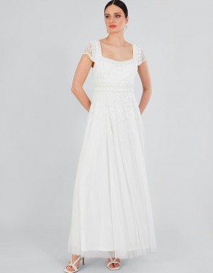 White Women's Monsoon Simone Bridal Maxi Dress | DNC-1524