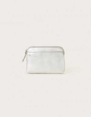 White Women's Monsoon Small Leather Metallic Pouch Bags | PYQ-6612