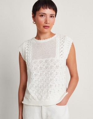 White Women's Monsoon Sofia Stitch Knitedt Vest Tops | RQJ-7503