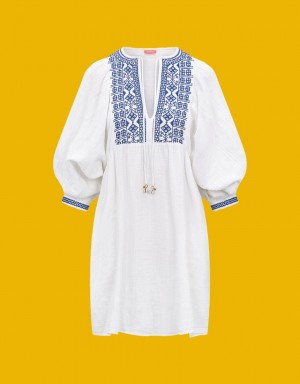 White Women's Monsoon Sunuva Embroidered Dress | TVC-0714