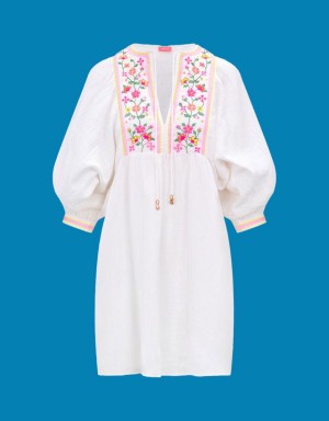 White Women's Monsoon Sunuva Floral Embroidered Dress | KWI-8020