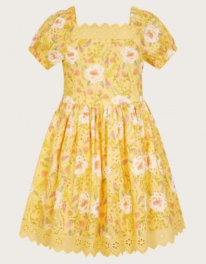 Yellow Kids' Monsoon Broderie Floral Dress | PFV-0642