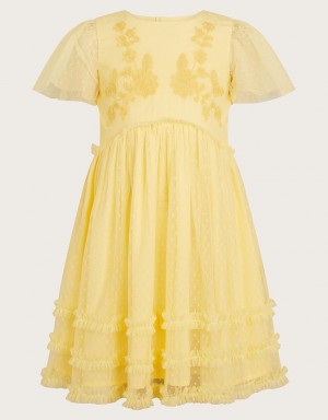 Yellow Kids' Monsoon Buttercup Dobby Dress | QQV-4436