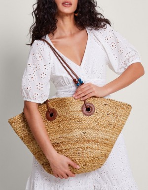 Yellow Women's Monsoon Caroline Raffia Tote Bags | DQH-0548