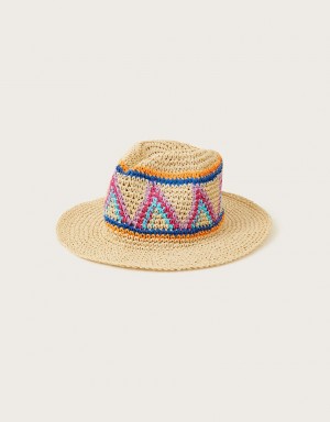 Yellow Women's Monsoon Macrame Detail Fedora Hats | FVO-7837