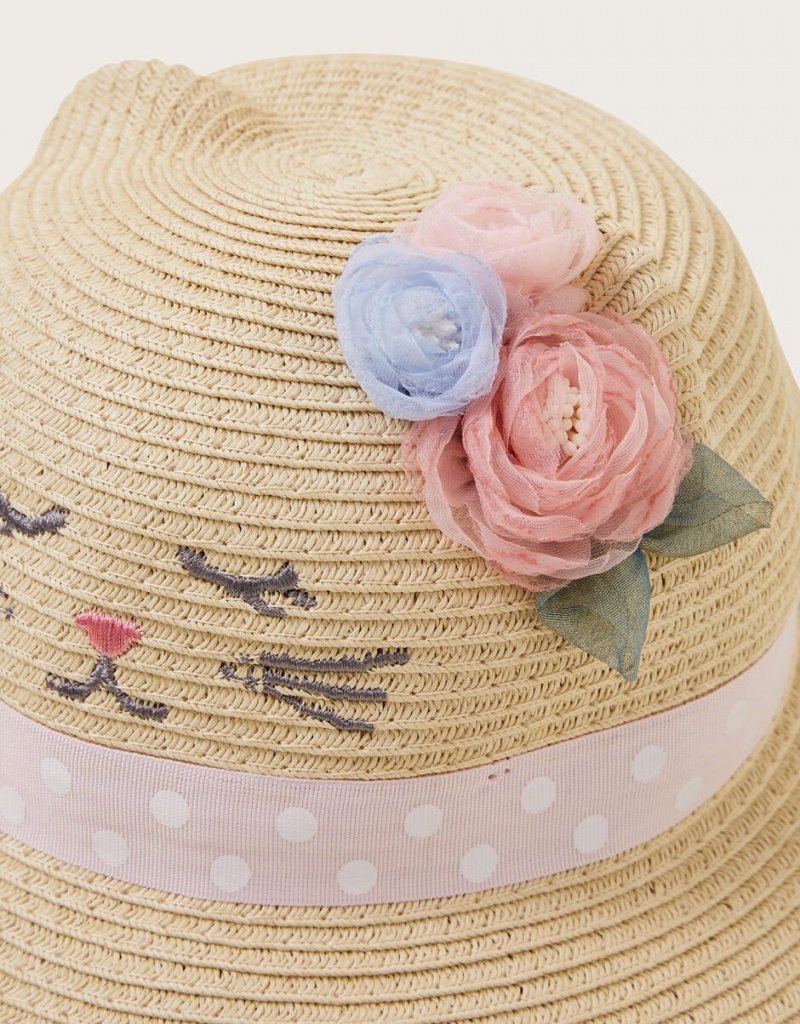 Beige Kids' Monsoon Baby Kitty Straw Hats | DVT-4604