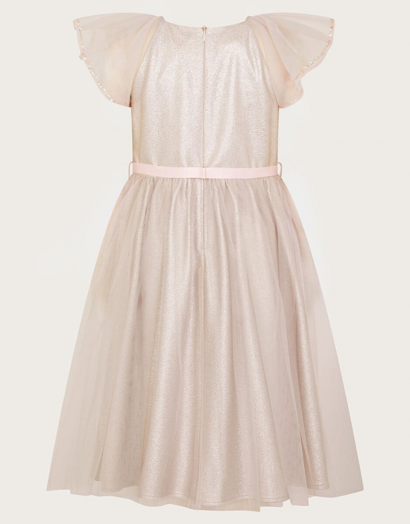 Beige Kids' Monsoon Land of Wonder Solance Butterfly Belt Dress | MSH-0668