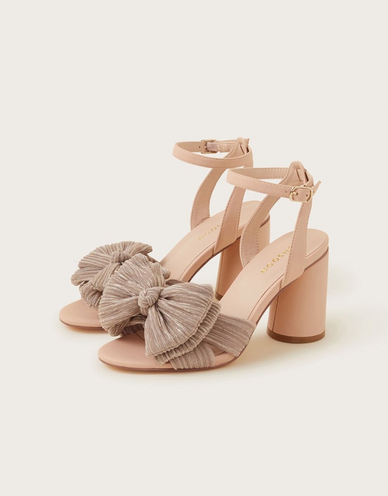 Beige Women's Monsoon Bow Heel Sandals | KYT-1663