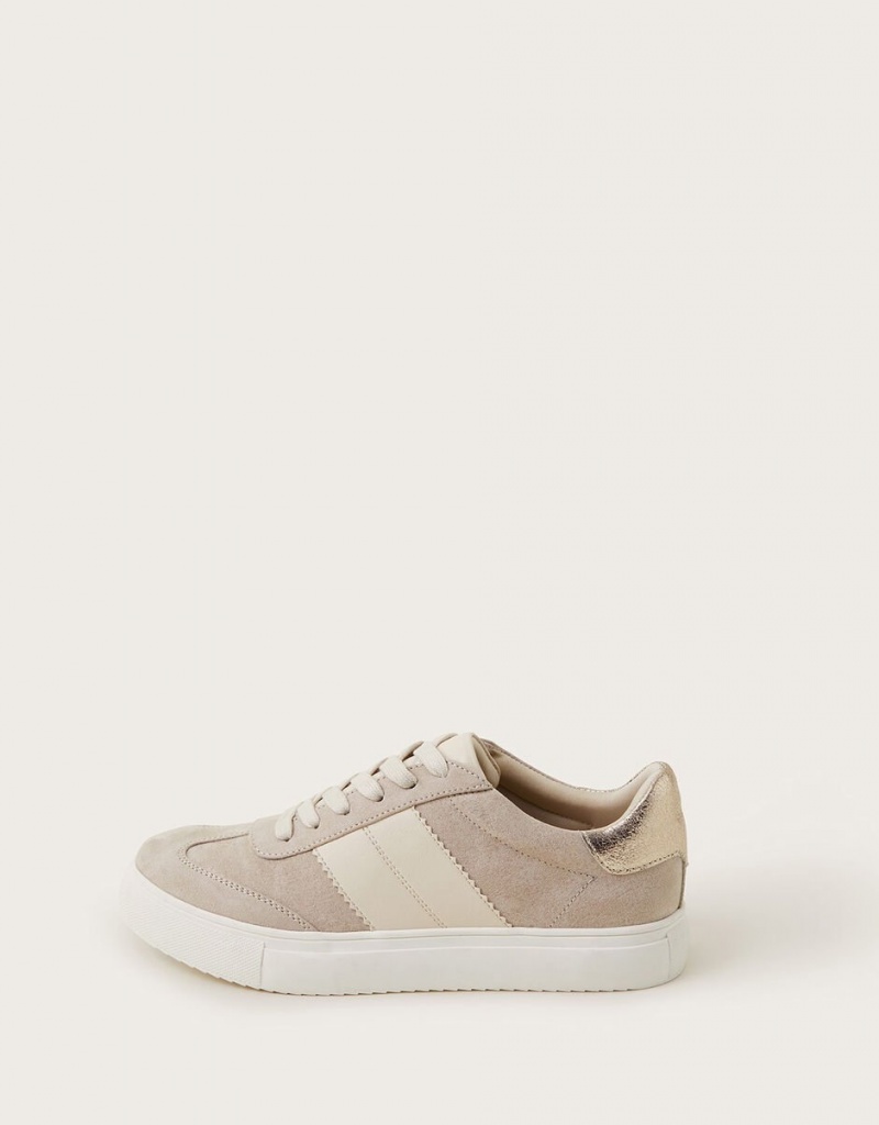 Beige Women's Monsoon Faux Suede Sneakers | PII-2180