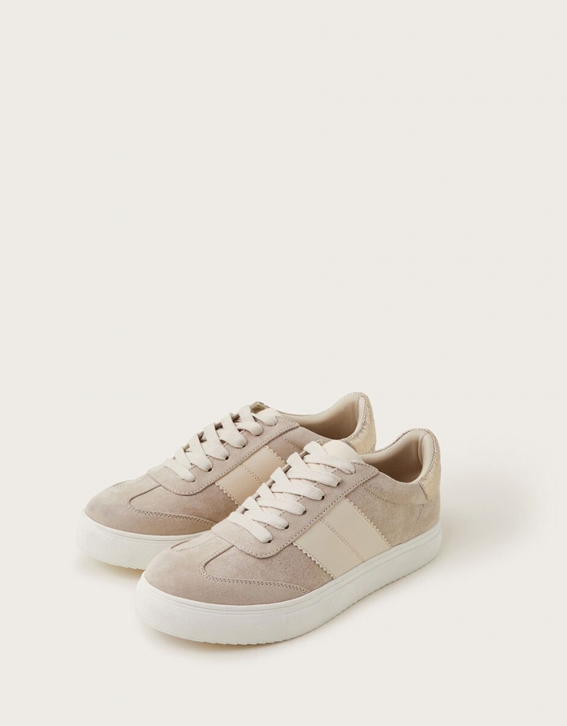 Beige Women's Monsoon Faux Suede Sneakers | PII-2180