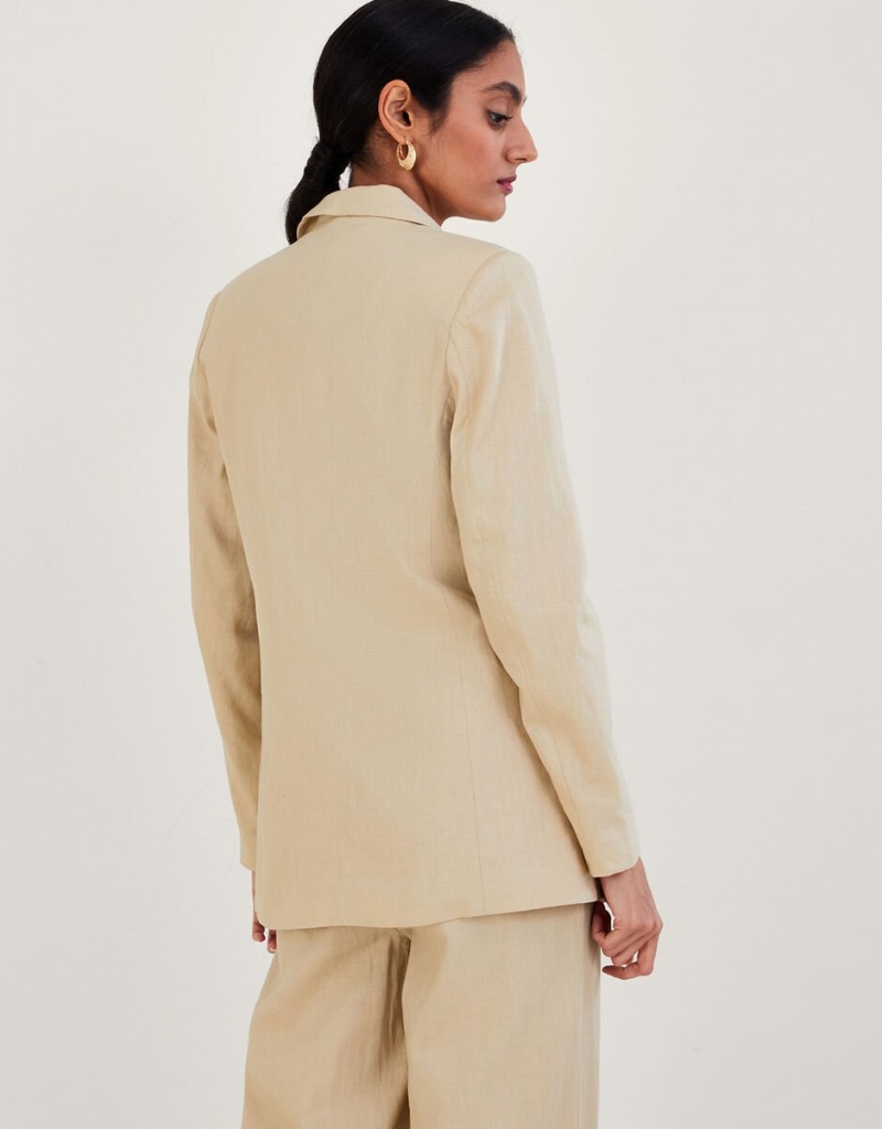 Beige Women's Monsoon Jenny in Linen Blend Jacket | NPG-5234