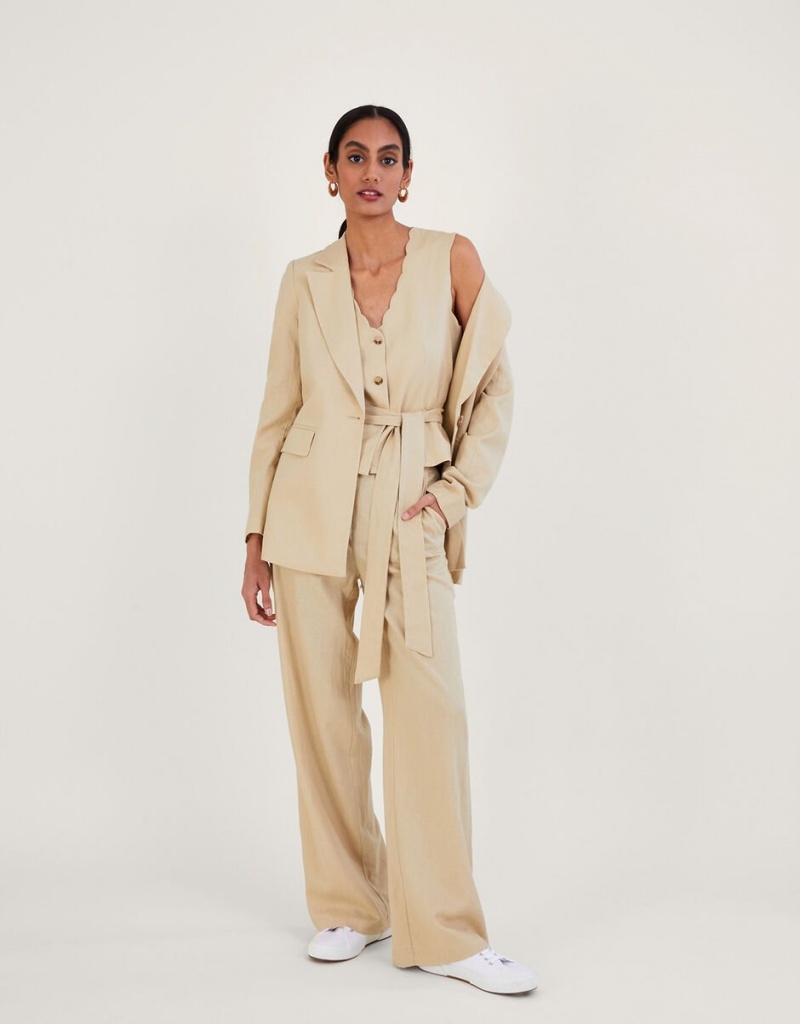 Beige Women's Monsoon Jenny in Linen Blend Jacket | NPG-5234