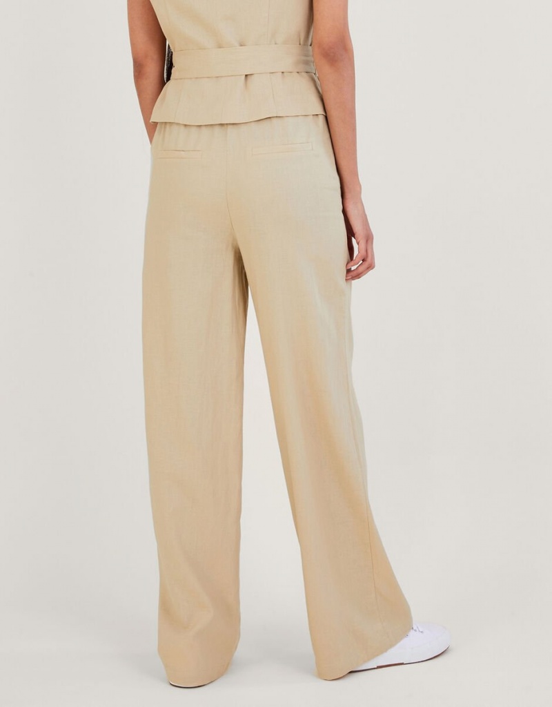 Beige Women's Monsoon Jenny in Linen Blend Pants | AVL-8289