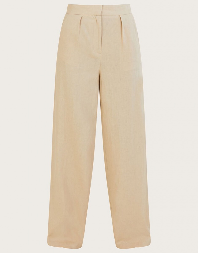 Beige Women's Monsoon Jenny in Linen Blend Pants | AVL-8289