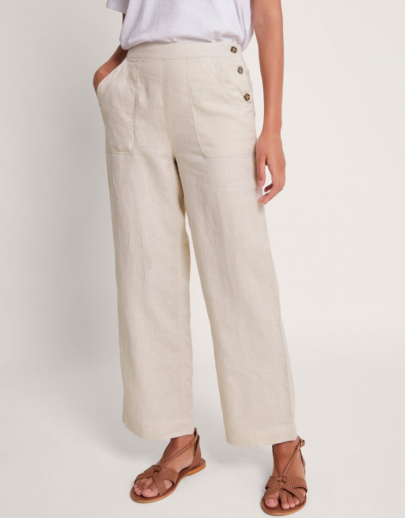 Beige Women's Monsoon Parker Linen Crop Pants | HPS-2262