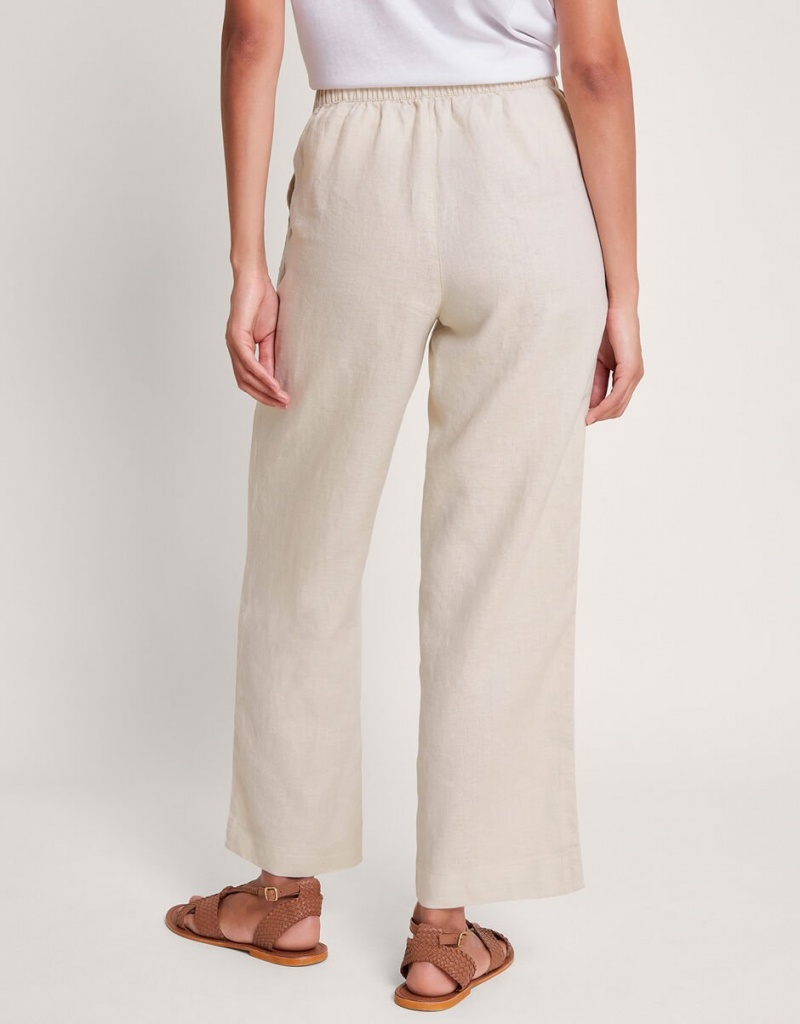 Beige Women's Monsoon Parker Linen Crop Pants | HPS-2262