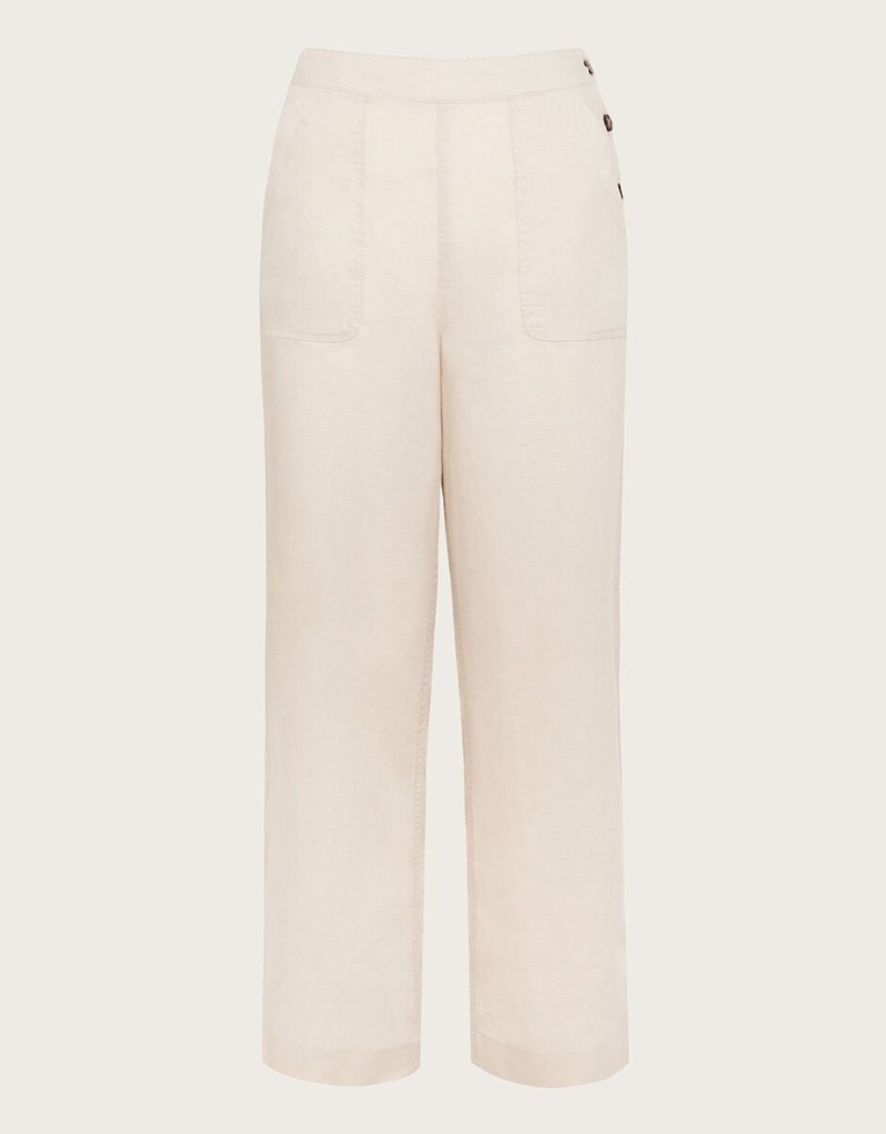 Beige Women's Monsoon Parker Linen Crop Pants | HPS-2262