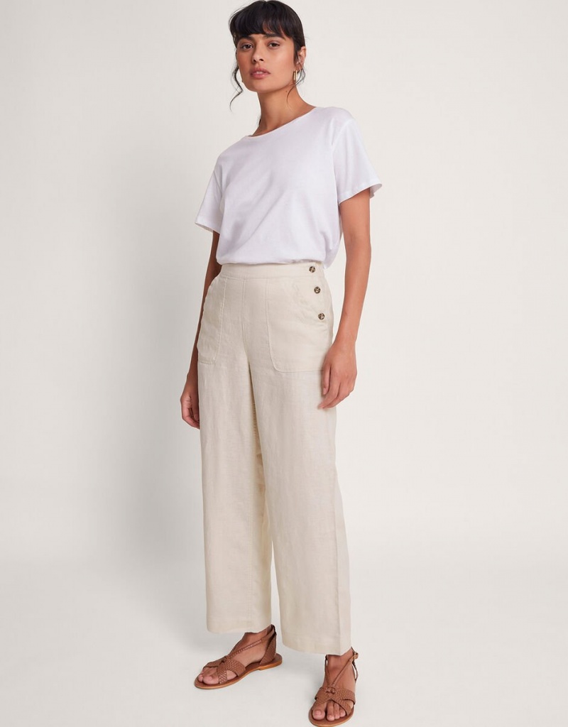 Beige Women\'s Monsoon Parker Linen Crop Pants | HPS-2262