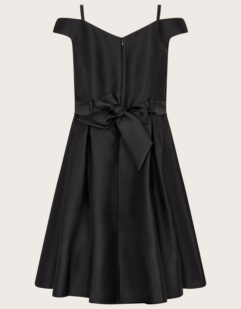 Black Kids' Monsoon Duchess Twill Bardot Prom Dress | JJK-2671