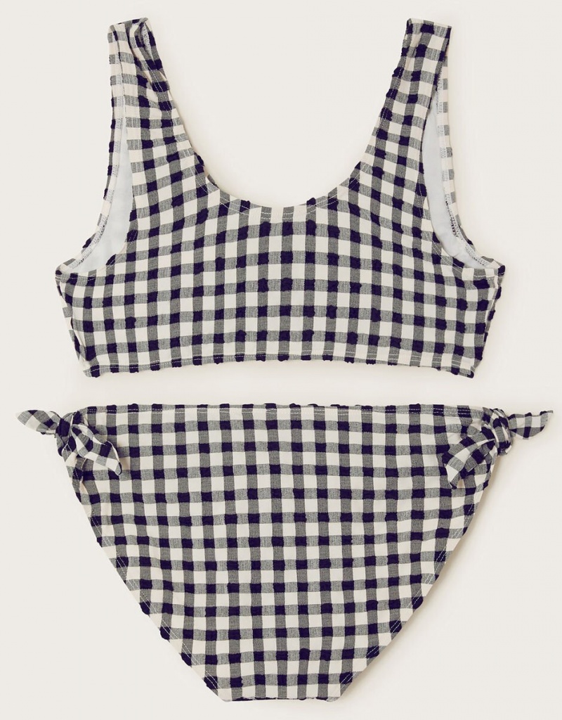 Black Kids' Monsoon Gingham Bikini Set Swimwear | EAK-3355