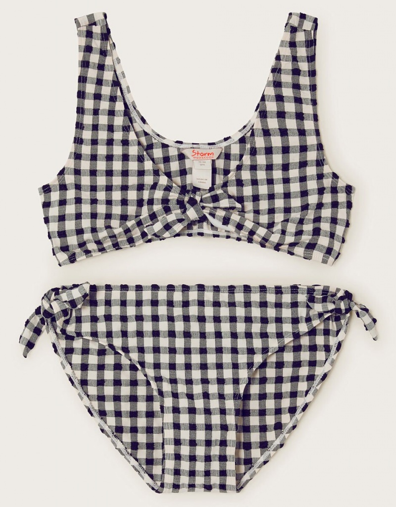 Black Kids\' Monsoon Gingham Bikini Set Swimwear | EAK-3355