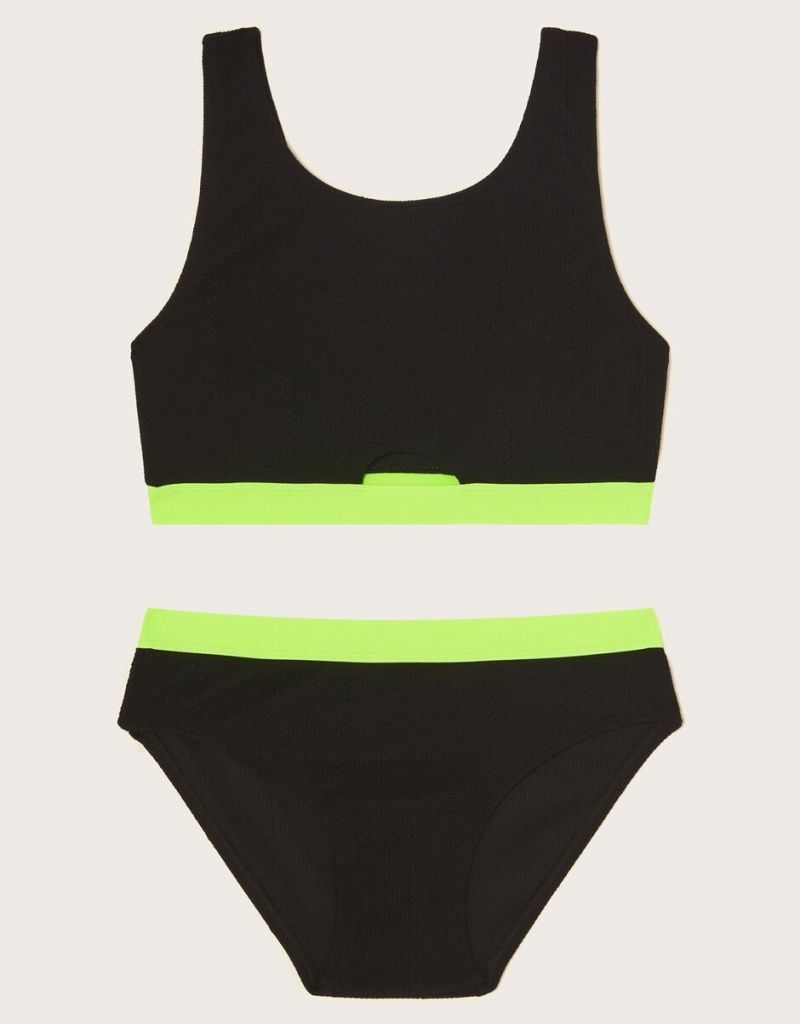 Black Kids\' Monsoon Textured Bikini Set Swimwear | GBK-1534