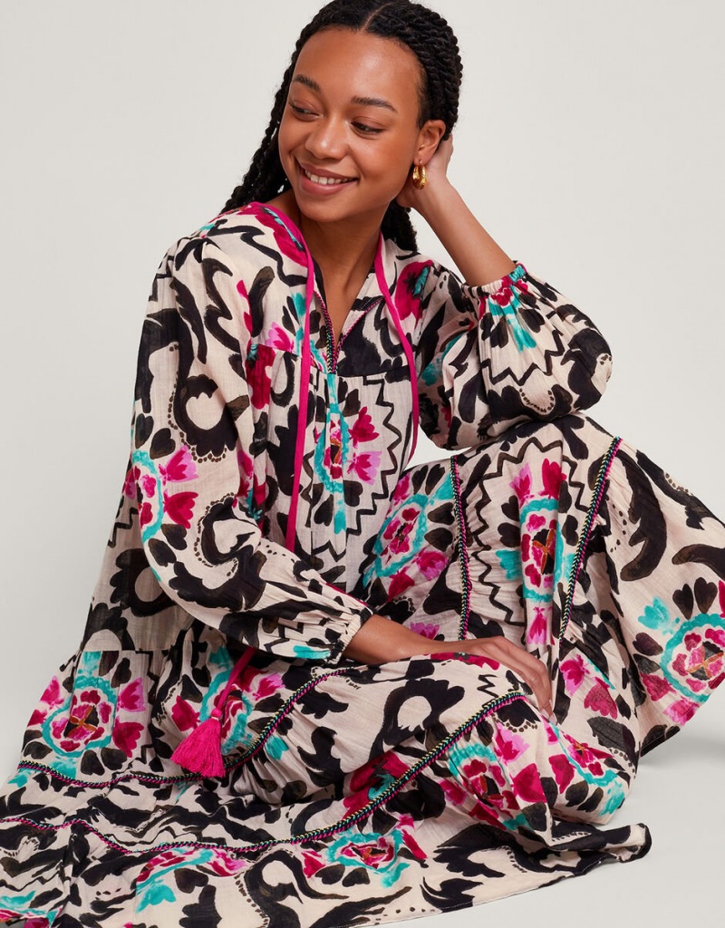 Black Women\'s Monsoon Avelle Print Kaftans | BIL-7559