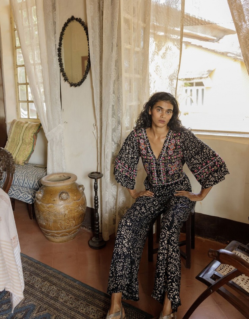 Black Women's Monsoon Batik Embroidered in LENZING™ ECOVERO™ Jumpsuit | BOV-6589