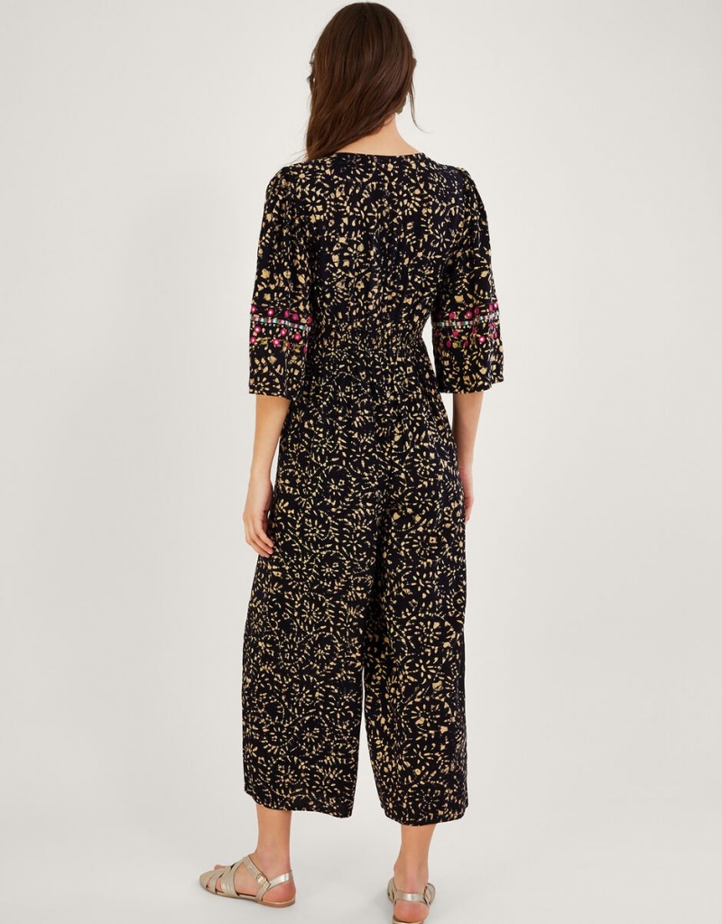 Black Women's Monsoon Batik Embroidered in LENZING™ ECOVERO™ Jumpsuit | BOV-6589