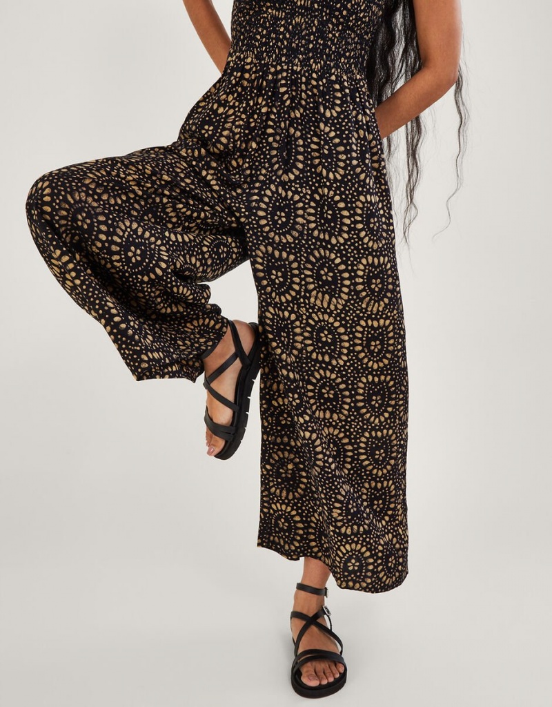 Black Women's Monsoon Batik Print Wide Leg in LENZING™ ECOVERO™ Jumpsuit | OTV-2349