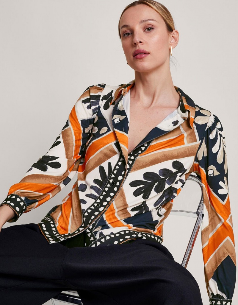 Black Women's Monsoon Cadenza Print Jersey Shirts | JFV-1377