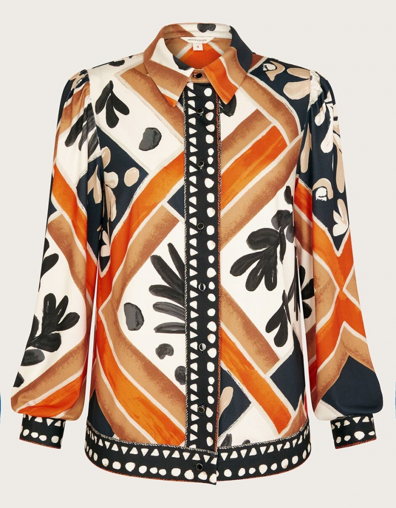 Black Women's Monsoon Cadenza Print Jersey Shirts | JFV-1377