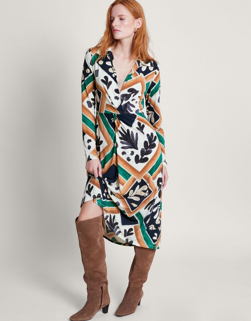 Black Women's Monsoon Cadenza Print Jersey Dress | MLJ-3203