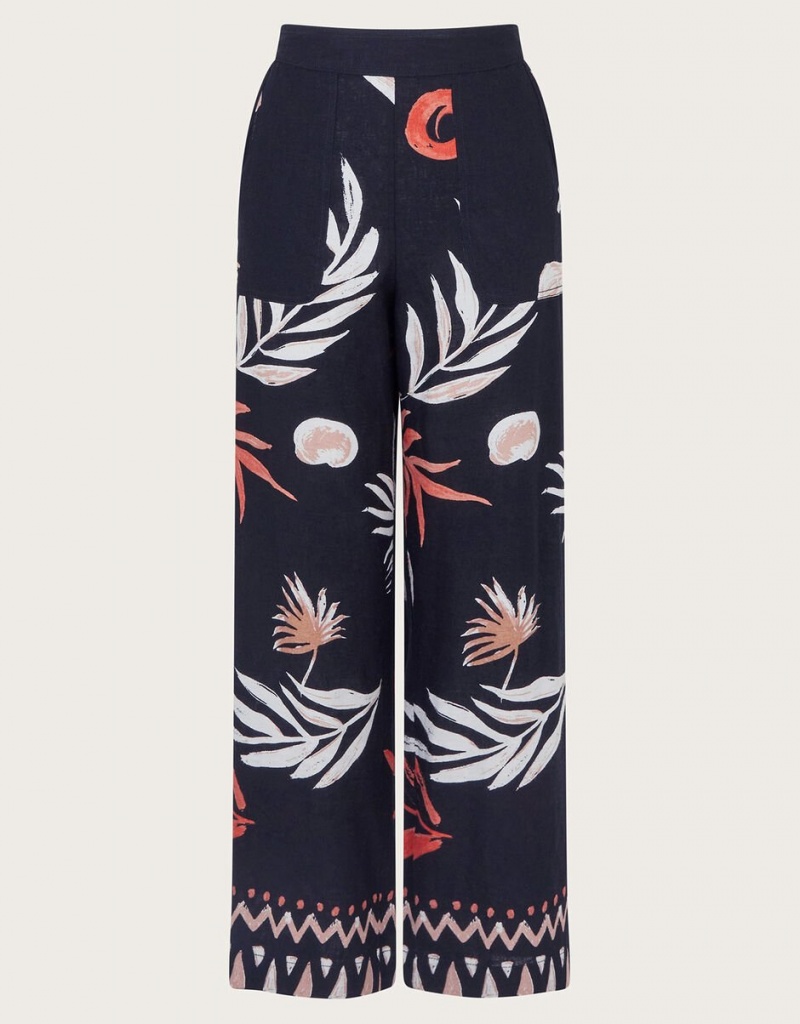 Black Women's Monsoon Carlotta Print Pants | FPC-1268